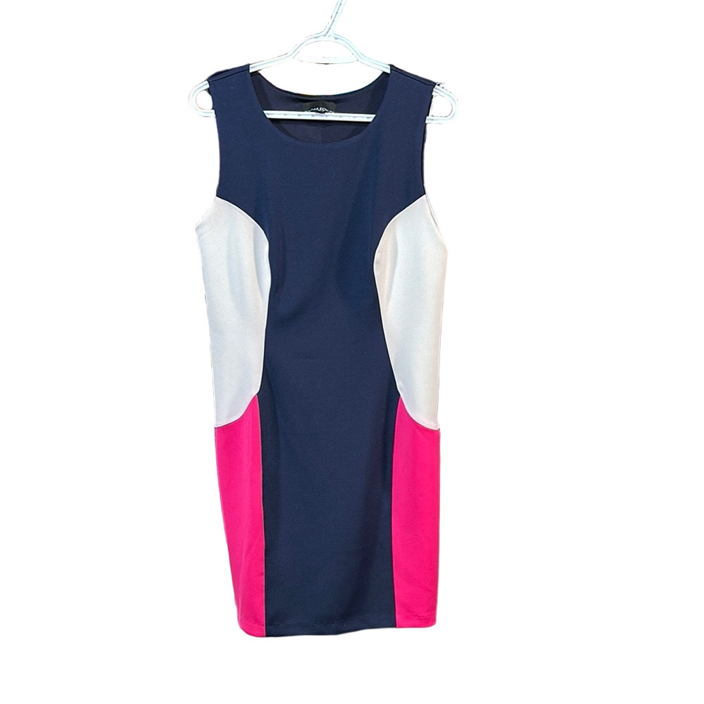 Cynthia Rowley Blue and White Sheath Midi Dress Square Neck Size 12